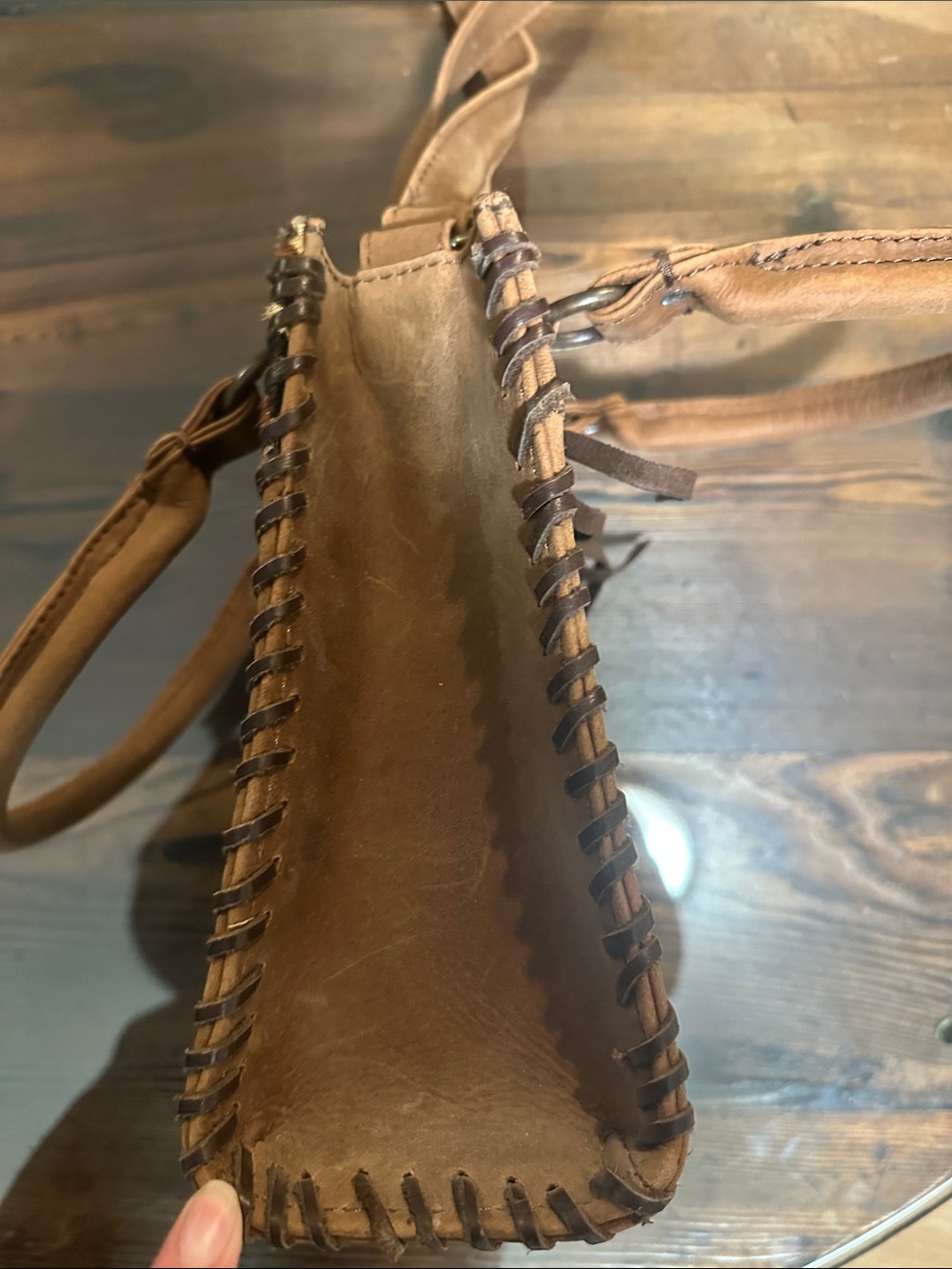 STS Brown Leather Satchel with Leopard Accent - Picture 4 of 7